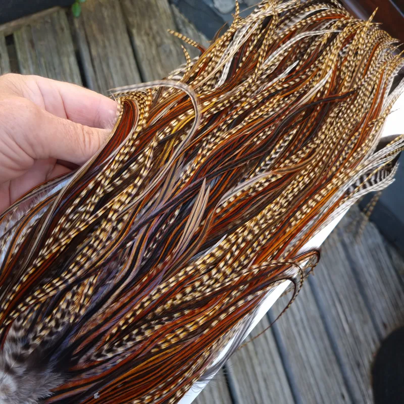 Whiting Heritage Hackles Rooster Saddle in Mixed Colours E CREE/Furnace/Rusty Dun Tying approx size 10/12/14-1