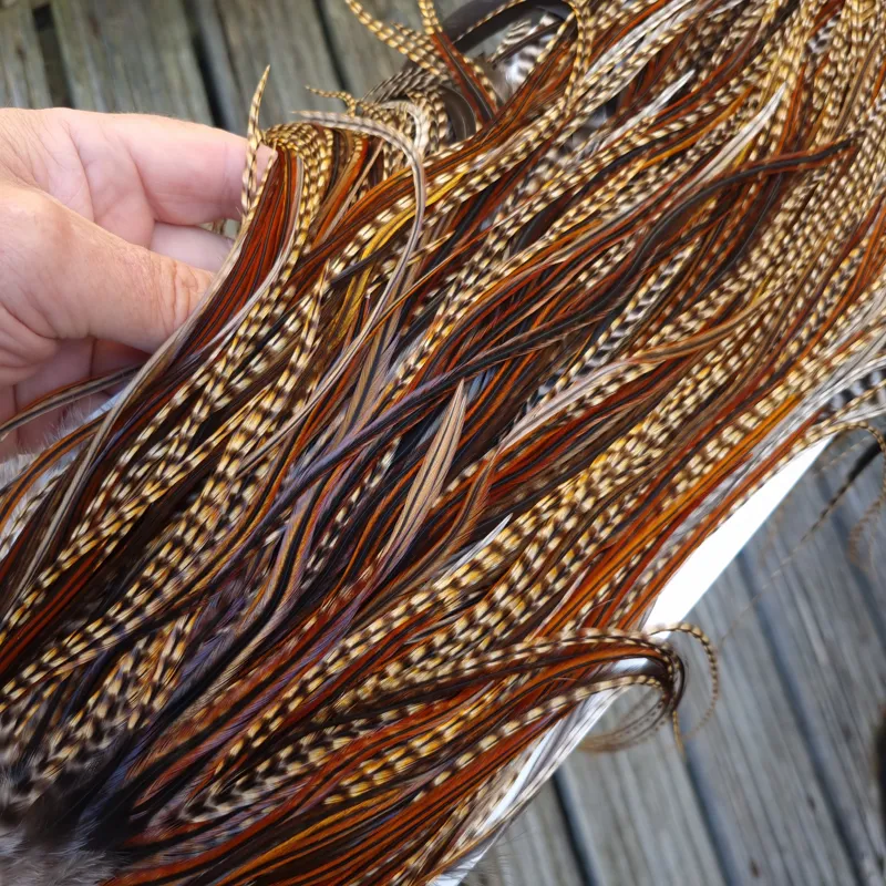 Whiting Heritage Hackles Rooster Saddle in Mixed Colours E CREE/Furnace/Rusty Dun Tying approx size 10/12/14-10
