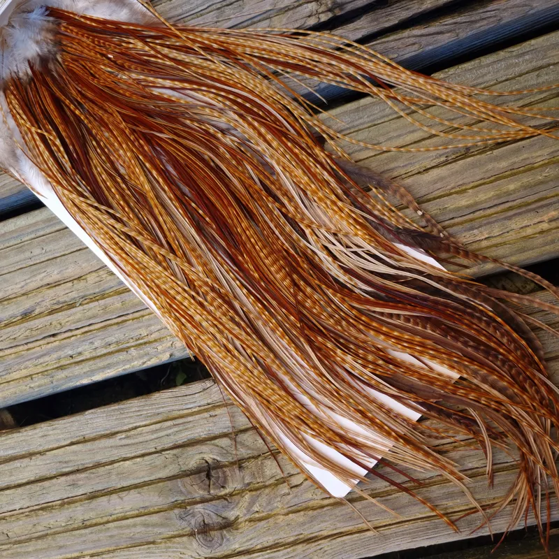Whiting Heritage Hackles Rooster Saddle in Mixed Colours G Dark Barred Ginger/Medium Barred Ginger/Red Game/Furnace/Greenwell's Variants Tying Approx 14/16/18 with some 20 and smaller-3