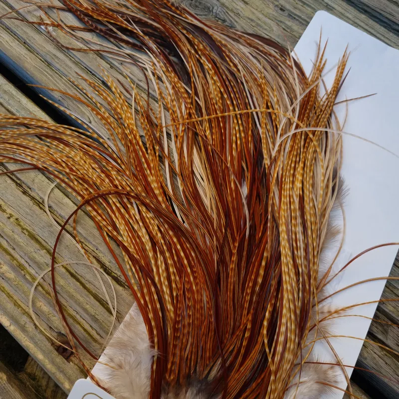 Whiting Heritage Hackles Rooster Saddle in Mixed Colours G Dark Barred Ginger/Medium Barred Ginger/Red Game/Furnace/Greenwell's Variants Tying Approx 14/16/18 with some 20 and smaller-4