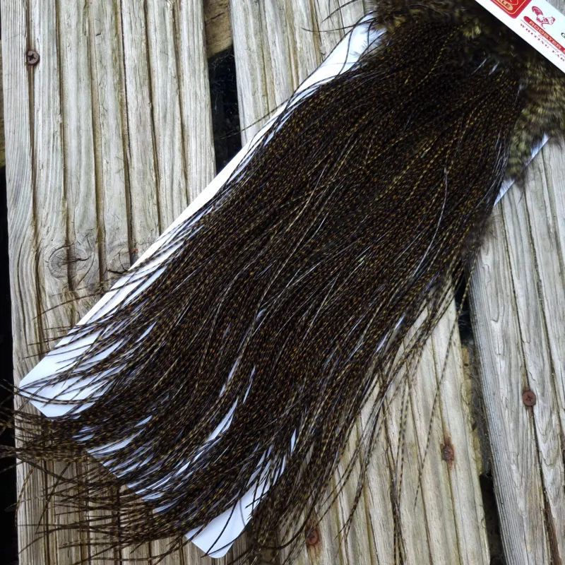 Whiting Pro-Grade Midge Rooster Saddle in Grizzly Dyed Dark Olive/ VERY DARK OLIVE GRIZZLY A Approx Tying Sizes Stuffed with 18/20/22/24/26 and out of sight-1
