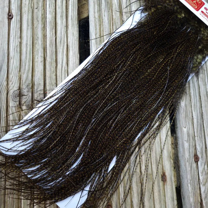 Whiting Pro-Grade Midge Rooster Saddle in Grizzly Dyed Dark Olive/ VERY DARK OLIVE GRIZZLY A Approx Tying Sizes Stuffed with 18/20/22/24/26 and out of sight-3
