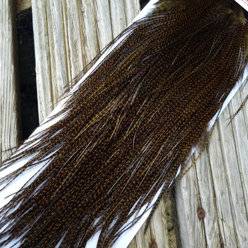 Whiting Pro-Grade Midge Rooster Saddle in Grizzly Dyed Dark Olive B Approx Tying Sizes 14 16 18 with a few going smaller-3