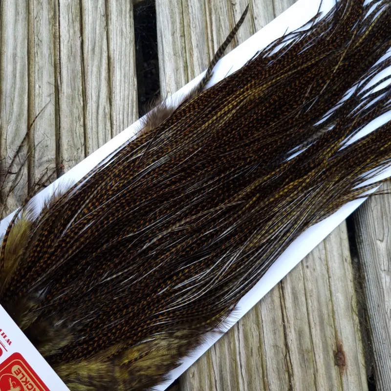 Whiting Pro-Grade Midge Rooster Saddle in Grizzly Dyed Dark Olive B Approx Tying Sizes 14 16 18 with a few going smaller-6