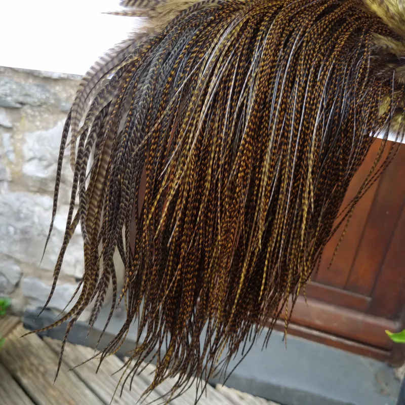 Whiting Pro-Grade Midge Rooster Saddle in Grizzly Dyed Dark Olive B Approx Tying Sizes 14 16 18 with a few going smaller-2