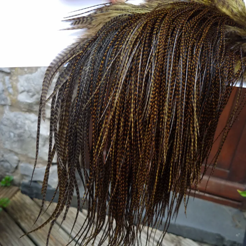 Whiting Pro-Grade Midge Rooster Saddle in Grizzly Dyed Dark Olive B Approx Tying Sizes 14 16 18 with a few going smaller-4