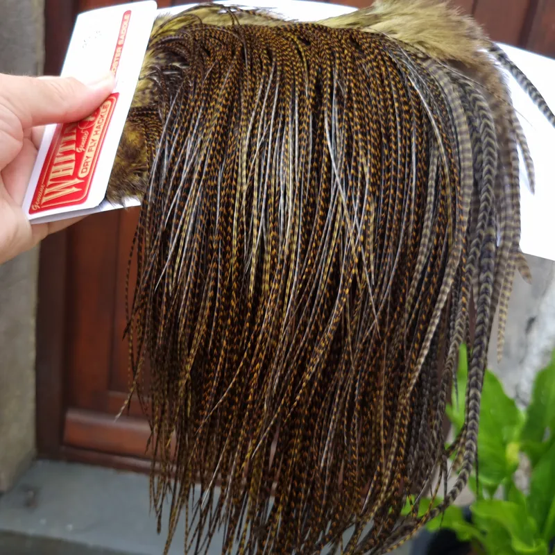 Whiting Pro-Grade Midge Rooster Saddle in Grizzly Dyed Dark Olive B Approx Tying Sizes 14 16 18 with a few going smaller