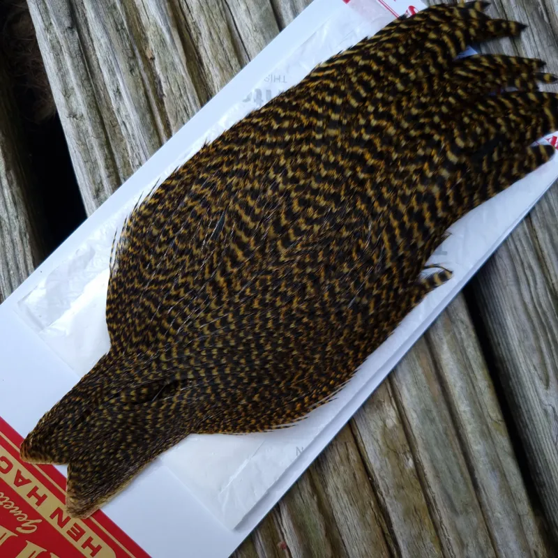 Whiting Hen Cape in Grizzly Dyed Golden Olive A-1