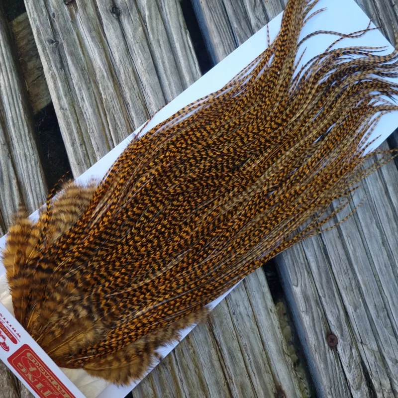 Whiting PRO-GRADE Dry Fly Rooster Saddle in Grizzly March Brown A Approx Tying Sizes 10 12 14-2