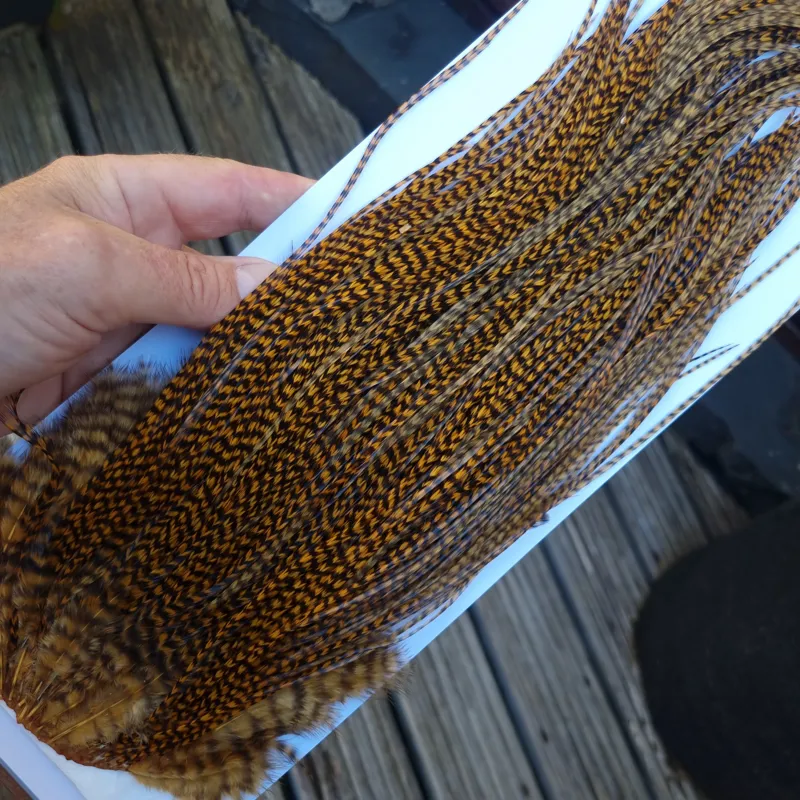 Whiting PRO-GRADE Dry Fly Rooster Saddle in Grizzly March Brown A Approx Tying Sizes 10 12 14-5