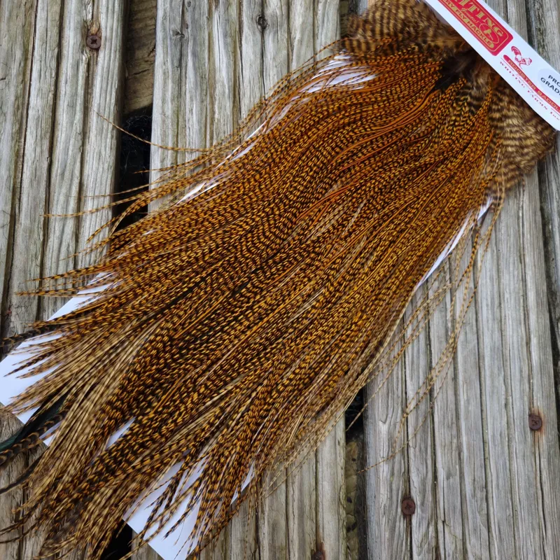 Whiting Pro-Grade Midge Rooster Saddle in Grizzly Dyed March Brown B Grizzly March Brown/Splashed with Badger March Brown Approx Tying Sizes  14 16 18 20 22 24 and OUT OF SIGHT	-4