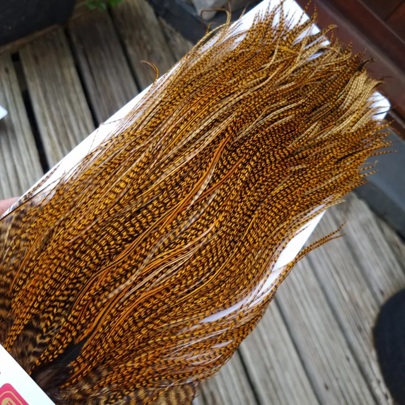 Whiting Pro-Grade Midge Rooster Saddle in Grizzly Dyed March Brown B Grizzly March Brown/Splashed with Badger March Brown Approx Tying Sizes  14 16 18 20 22 24 and OUT OF SIGHT	-1