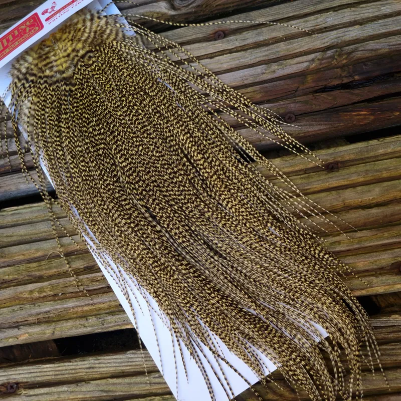 Whiting Pro-Grade Midge Rooster Saddle in Grizzly Dyed Pale Yellow B Approx Tying Size Few 14 and Stuffed with 16/18/20 with a few going Smaller-3