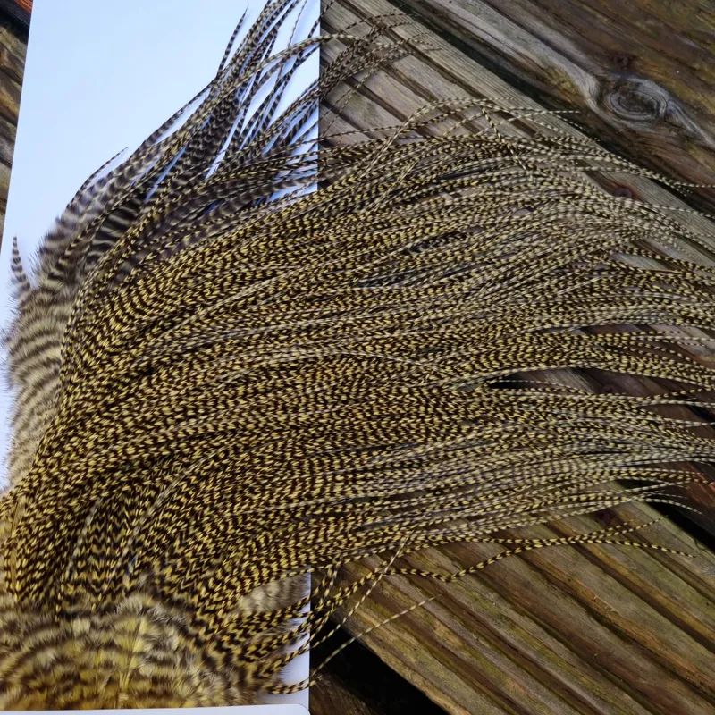 Whiting Pro-Grade Midge Rooster Saddle in Grizzly Dyed Pale Yellow B Approx Tying Size Few 14 and Stuffed with 16/18/20 with a few going Smaller-6