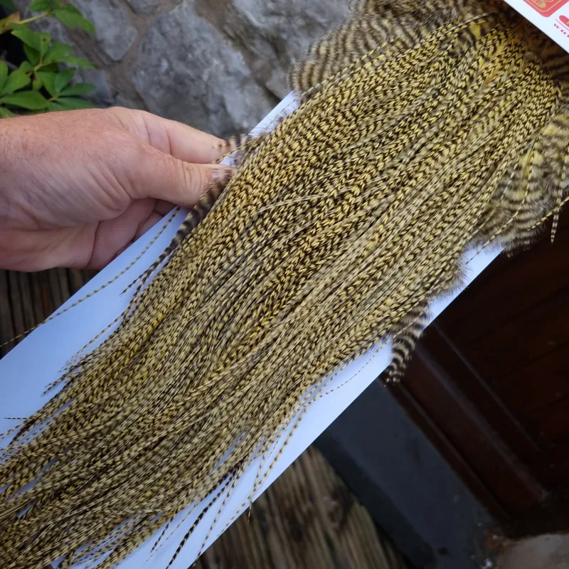 Whiting Pro-Grade Midge Rooster Saddle in Grizzly Dyed Pale Yellow C Approx Tying Size 14/16/18/20/22 some going smaller-6