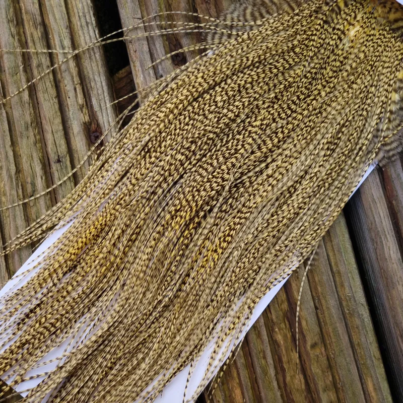 Whiting Pro-Grade Midge Rooster Saddle in Grizzly Dyed Pale Yellow C Approx Tying Size 14/16/18/20/22 some going smaller-1
