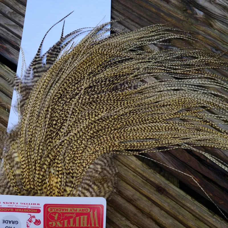 Whiting Pro-Grade Midge Rooster Saddle in Grizzly Dyed Pale Yellow C Approx Tying Size 14/16/18/20/22 some going smaller-3