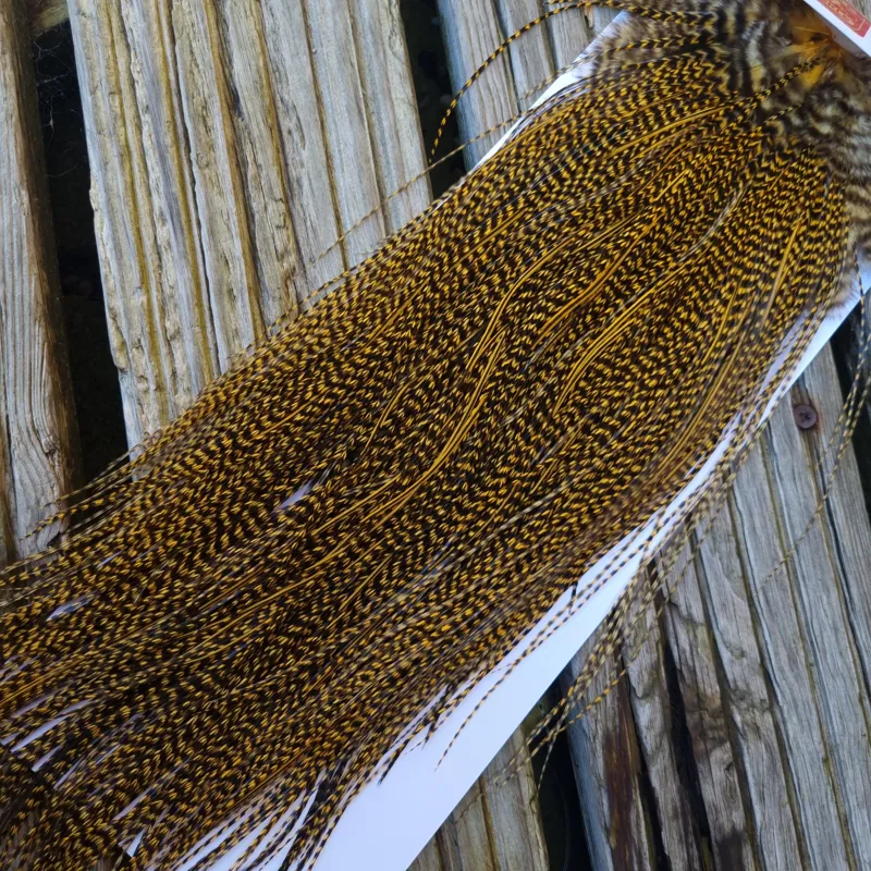 Whiting Pro-Grade Midge Rooster Saddle in Grizzly Golden Straw B Approx Tying Sizes 14/16/18/20/22/24 and out of sight-4