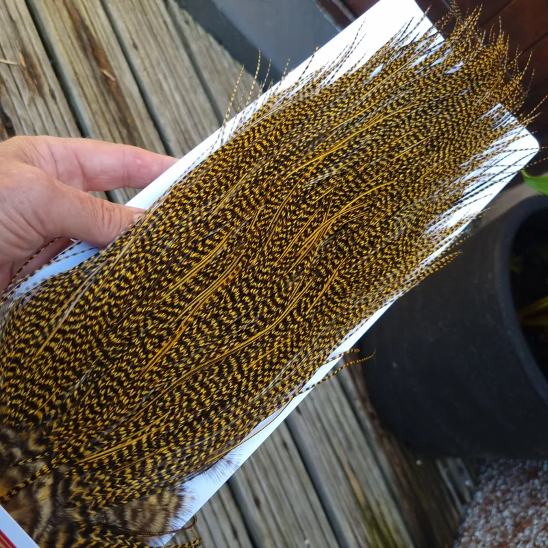 Whiting Pro-Grade Midge Rooster Saddle in Grizzly Golden Straw B Approx Tying Sizes 14/16/18/20/22/24 and out of sight-9