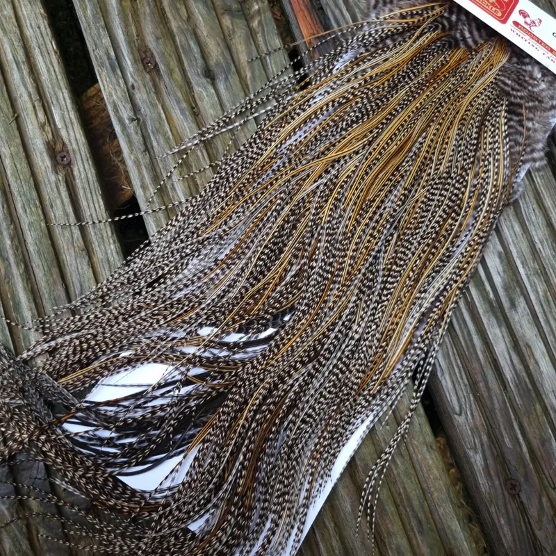 Whiting Pro-Grade Midge Rooster Saddle in Grizzly Variant A in Classic GRIZZLY Splashed with Golden Badger Hackles Approx Tying Sizes  14/16/18/20-6