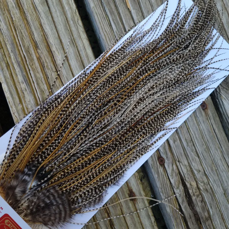 Whiting Pro-Grade Midge Rooster Saddle in Grizzly Variant C Classic Grizzly Lightly Splashed with Golden Badger Hackles Approx Tying Sizes  Few 14 stuffed with 16/18/20 and a few going smaller-5