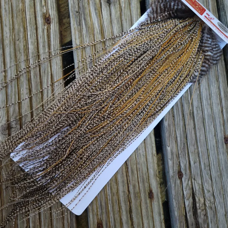 Whiting Pro-Grade Midge Rooster Saddle in Grizzly Variant D Classic Grizzly Splashed with GOLDEN Badger Approx Tying size 14/16/18/20/22/24/26 and OUT OF SIGHT-1