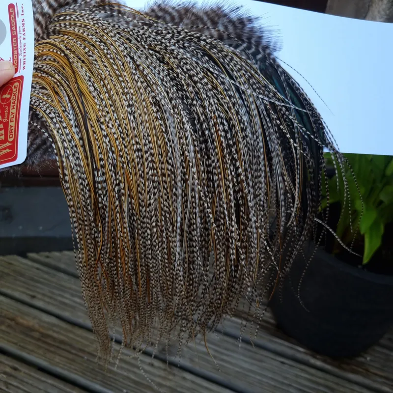 Whiting Pro-Grade Midge Rooster Saddle in Grizzly Variant D Classic Grizzly Splashed with GOLDEN Badger Approx Tying size 14/16/18/20/22/24/26 and OUT OF SIGHT-6