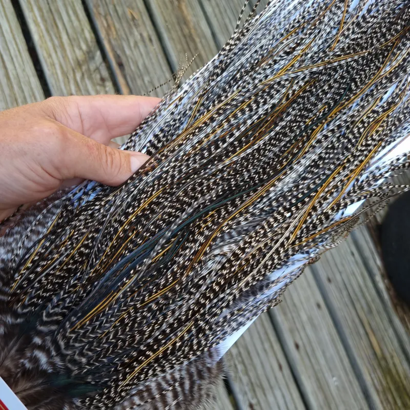 Whiting Pro-Grade Midge Rooster Saddle in Grizzly Variant E Dark Grizzly Splashed with Golden Badger Approx Tying Size 14/16/18-5