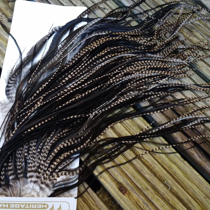 Whiting Heritage Hackles Rooster Saddle in Mixed Colours G Grizzly and Natural Black Tying Approx 10/12/14-5