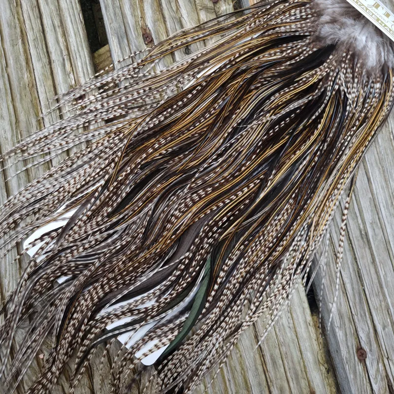 Whiting Heritage Hackles Rooster Saddle in Mixed Colours M Grizzly/Golden Badger/Speckled Badger/Natural Black  Approx tying sizes 10/12 some 14-3