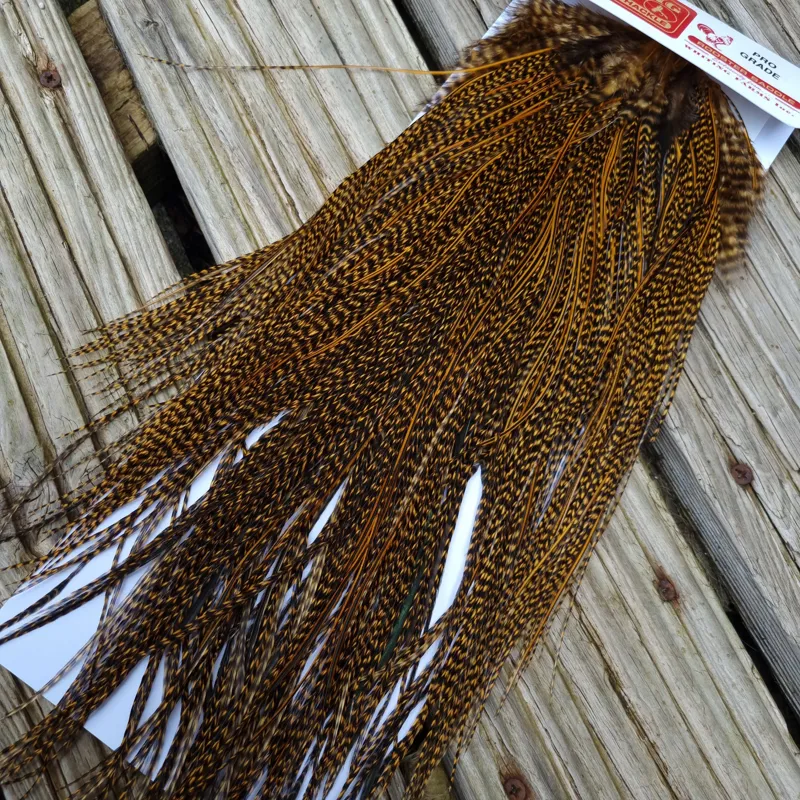 Whiting Pro-Grade Midge Rooster Saddle in Grizzly March Brown/ Splashed with Badger March Brown  A Approx Tying Sizes Some 14 and stuffed with 16/18/20/22 and you will find  a few going smaller-3