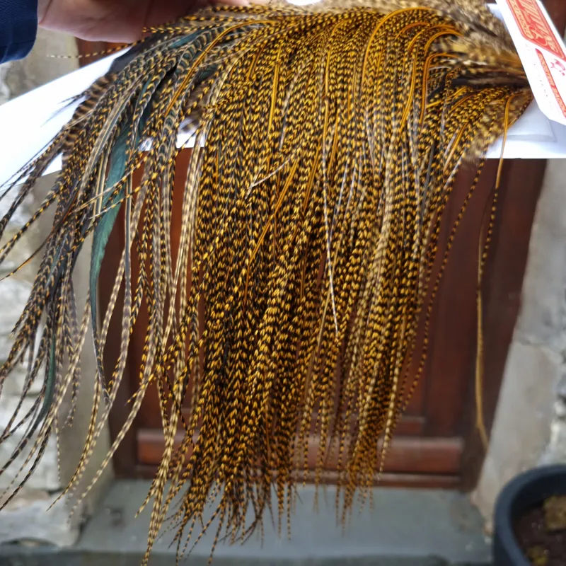 Whiting Pro-Grade Midge Rooster Saddle in Grizzly March Brown/ Splashed with Badger March Brown  A Approx Tying Sizes Some 14 and stuffed with 16/18/20/22 and you will find  a few going smaller-2