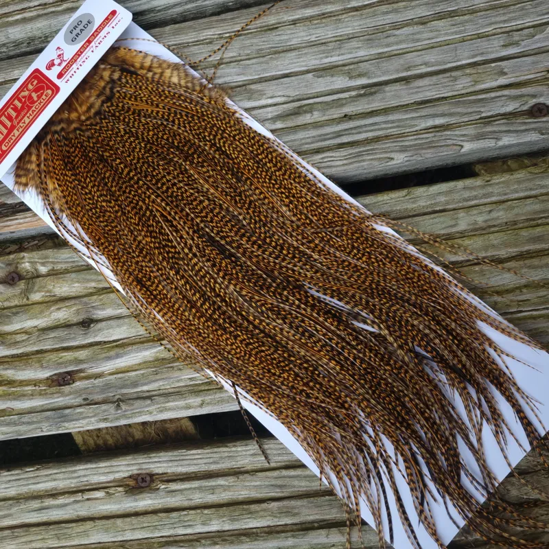 Whiting Pro-Grade Midge Rooster Saddle in Grizzly Dyed March Brown A Approx Tying Sizes 14/16/18/20/22 /24 and out of sight-4