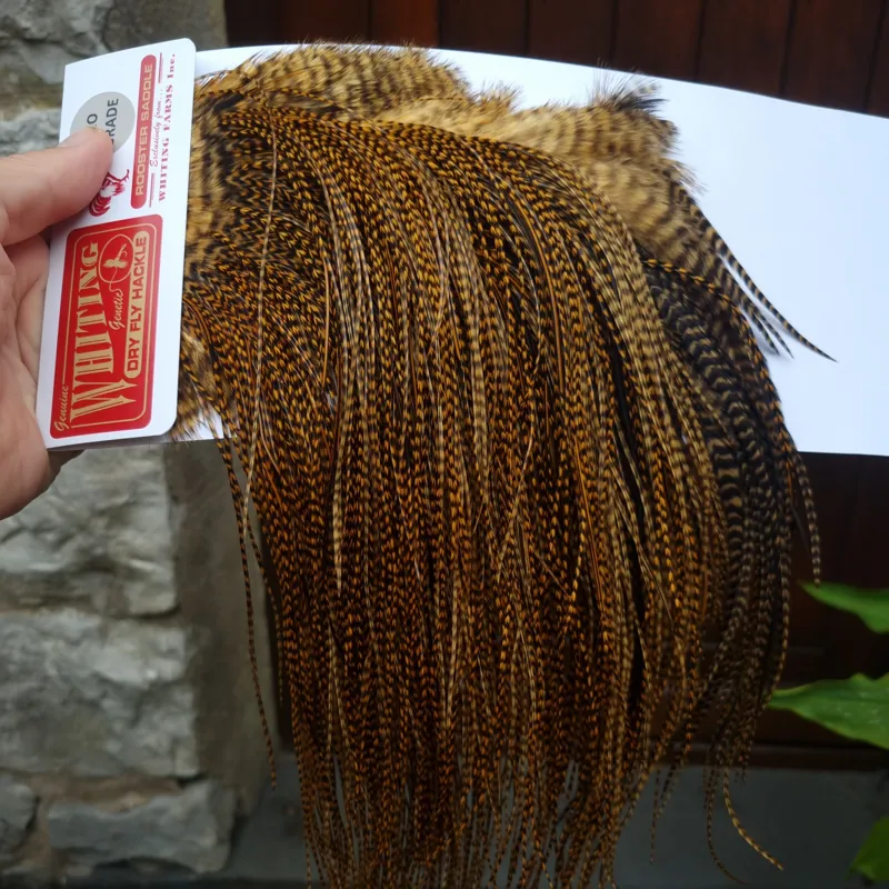 Whiting Pro-Grade Midge Rooster Saddle in Grizzly Dyed March Brown A Approx Tying Sizes 14/16/18/20/22 /24 and out of sight-2