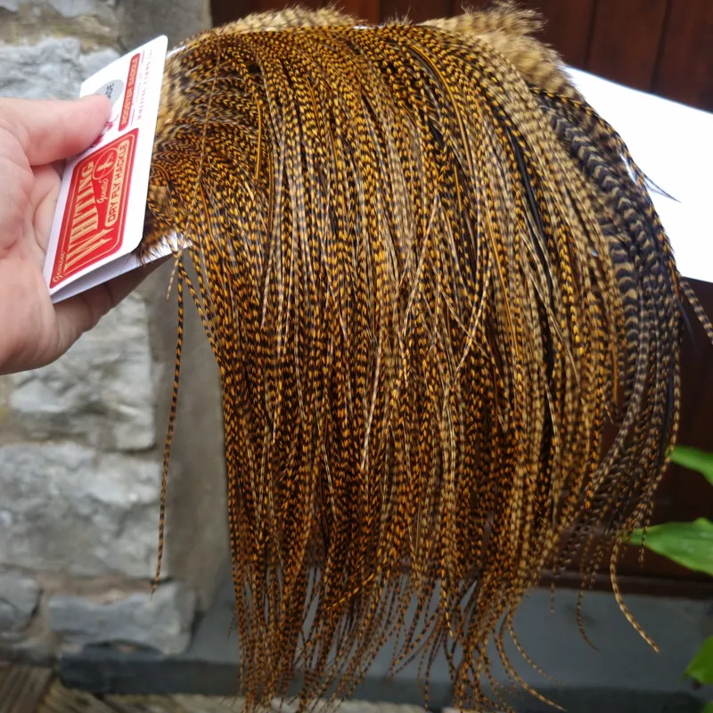 Whiting Pro-Grade Midge Rooster Saddle in Grizzly Dyed March Brown A Approx Tying Sizes 14/16/18/20/22 /24 and out of sight