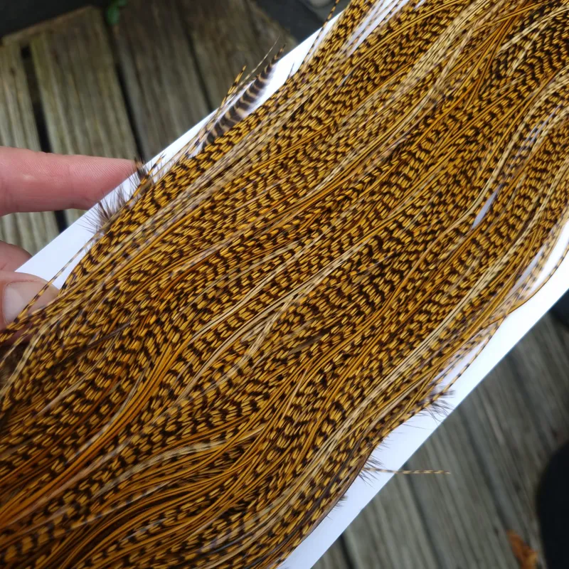 Whiting Pro-Grade Midge Rooster Saddle in Grizzly Dyed March Brown B Grizzly March Brown/Splashed with Badger March Brown Approx Tying Sizes  14 16 18 20 you might find a few smaller-1
