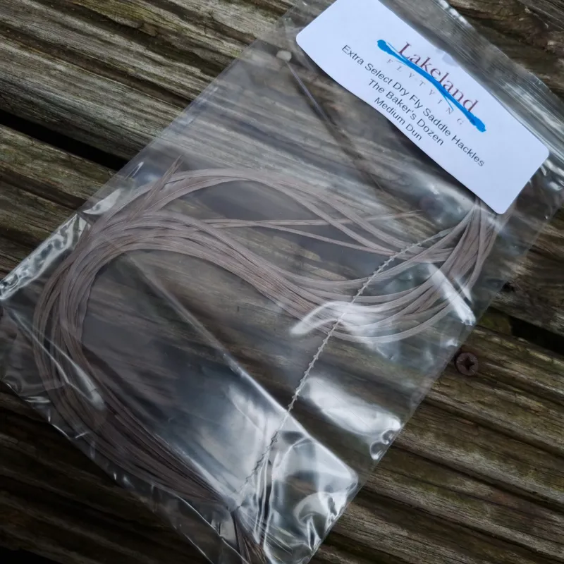 Lakeland Fly-Tying Extra Select Dry Fly Saddle Hackle Packs The Baker's Dozen in Medium Dun-4