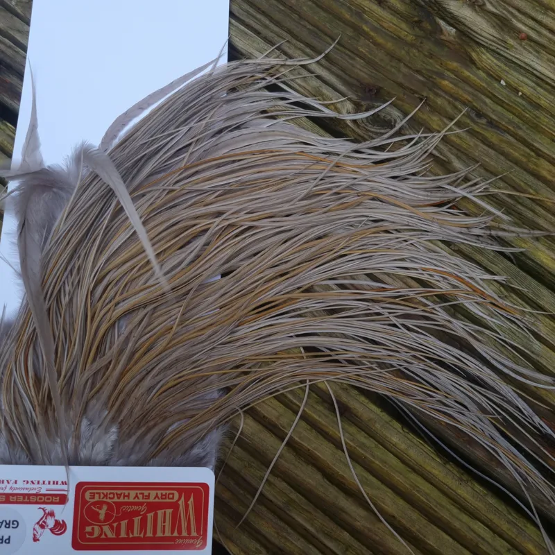 Whiting Pro-Grade Midge Rooster Saddle in Medium Dun A Medium Dun/Splashed with Sandy/Tan Dun Approx Tying Size odd 14 and stuffed with 16/18/20/22 and a few going smaller-6