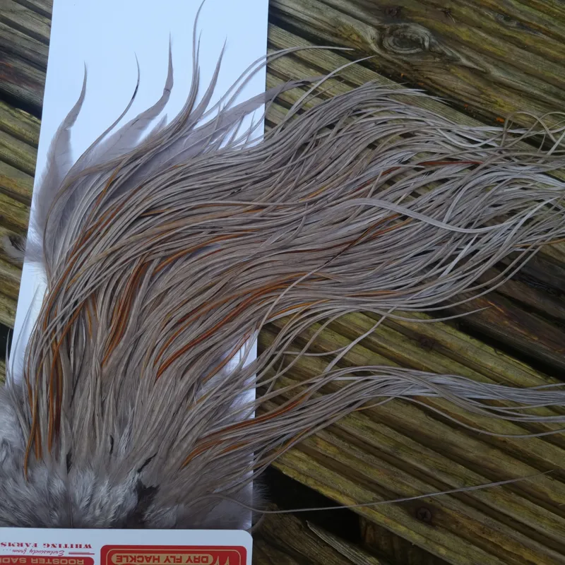 Whiting Pro-Grade Midge Rooster Saddle in Medium Dun B Medium Dun Splashed with Rusty Dun Approx Tying Size odd 14 /16/18/20 and a few going smaller-5