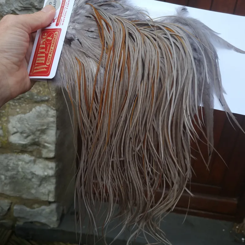 Whiting Pro-Grade Midge Rooster Saddle in Medium Dun B Medium Dun Splashed with Rusty Dun Approx Tying Size odd 14 /16/18/20 and a few going smaller