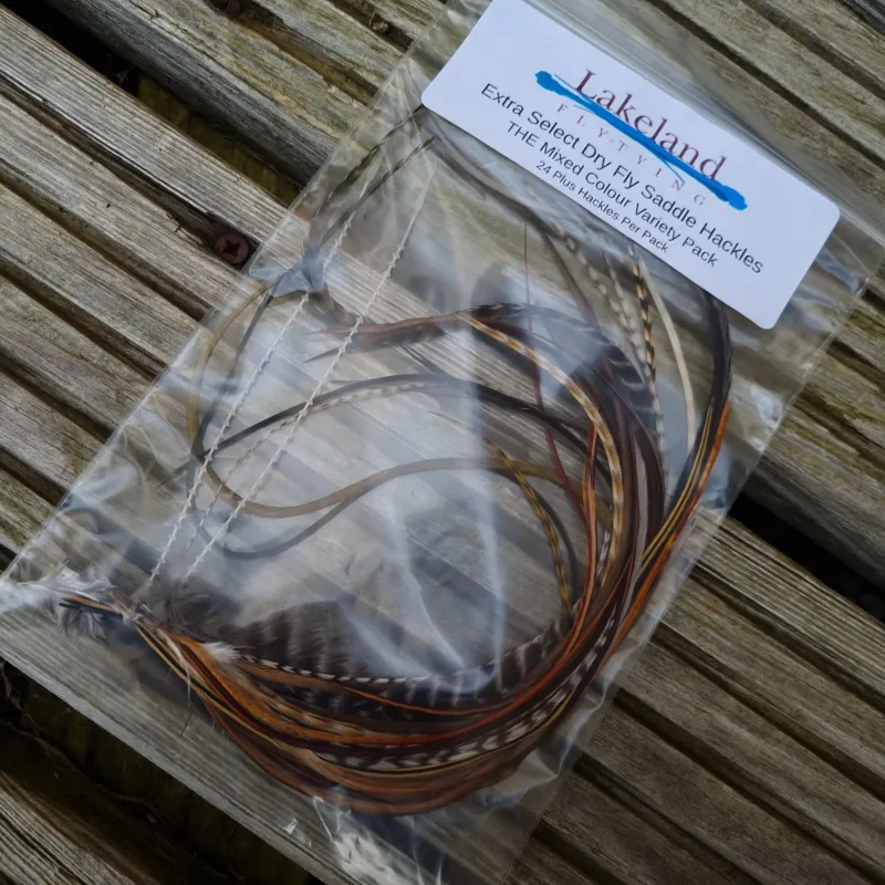 Lakeland Fly-Tying Extra Select Dry Fly Saddle Hackle in Mixed Colours Variety 24 Plus Packs-5