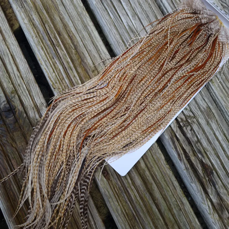 Whiting Heritage Hackles Rooster Saddle in Mixed Colours N Dun Grizzly with a Splashing of Furnace/Rusty Dun Hackles Approx .Tying Size 10/12/14 with a few 16/18-2