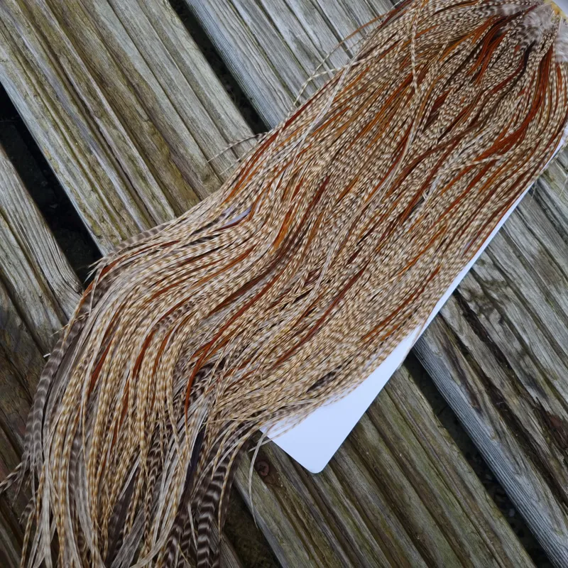 Whiting Heritage Hackles Rooster Saddle in Mixed Colours N Dun Grizzly with a Splashing of Furnace/Rusty Dun Hackles Approx .Tying Size 10/12/14 with a few 16/18-4