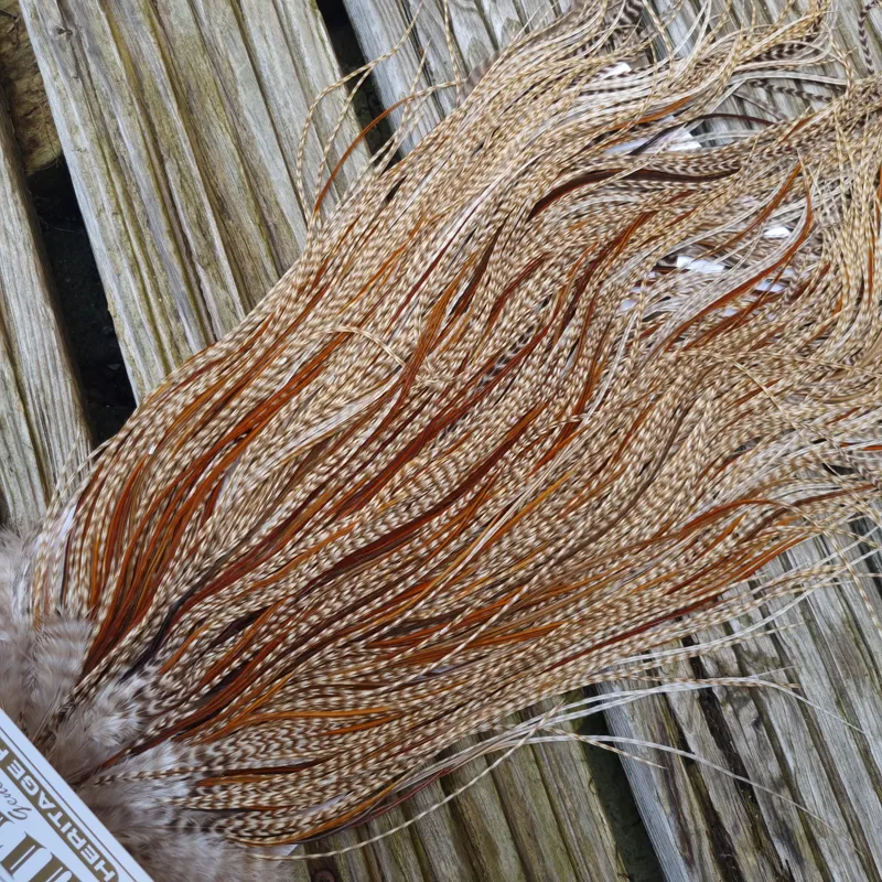 Whiting Heritage Hackles Rooster Saddle in Mixed Colours N Dun Grizzly with a Splashing of Furnace/Rusty Dun Hackles Approx .Tying Size 10/12/14 with a few 16/18-1