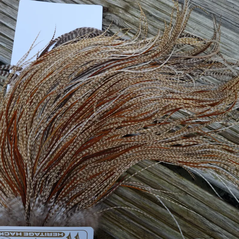 Whiting Heritage Hackles Rooster Saddle in Mixed Colours N Dun Grizzly with a Splashing of Furnace/Rusty Dun Hackles Approx .Tying Size 10/12/14 with a few 16/18-5
