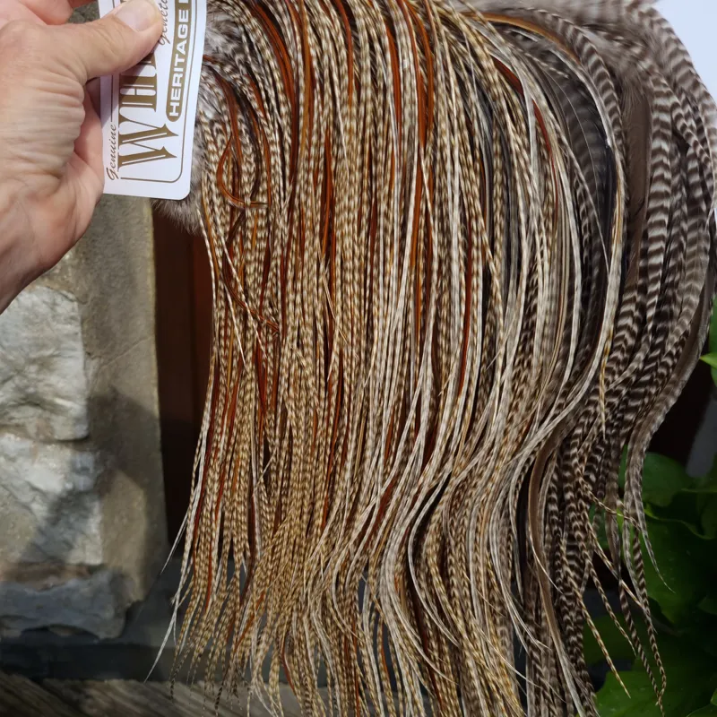 Whiting Heritage Hackles Rooster Saddle in Mixed Colours N Dun Grizzly with a Splashing of Furnace/Rusty Dun Hackles Approx .Tying Size 10/12/14 with a few 16/18-6