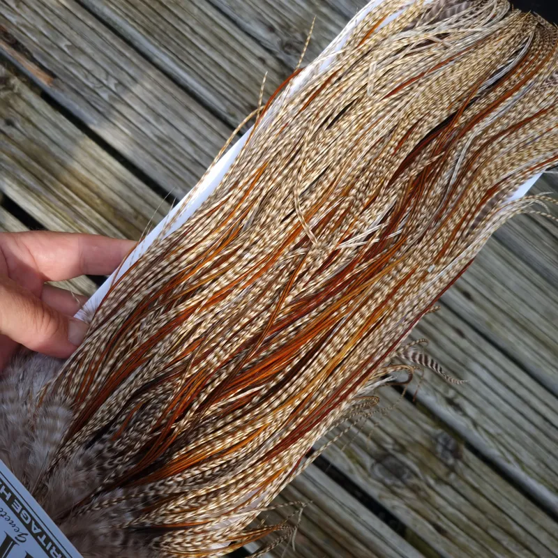 Whiting Heritage Hackles Rooster Saddle in Mixed Colours N Dun Grizzly with a Splashing of Furnace/Rusty Dun Hackles Approx .Tying Size 10/12/14 with a few 16/18-7