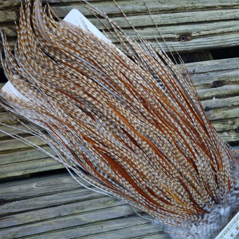 Whiting Heritage Hackles Rooster Saddle in Mixed Colours N DUN CREE and Splashed with Red Game/Rusty Dun Approx .Tying Size 10/12/14 with the odd 16-5
