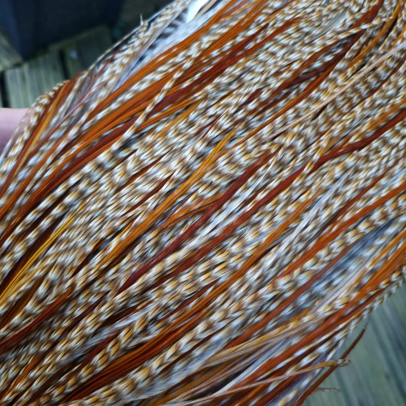 Whiting Heritage Hackles Rooster Saddle in Mixed Colours N DUN CREE and Splashed with Red Game/Rusty Dun Approx .Tying Size 10/12/14 with the odd 16