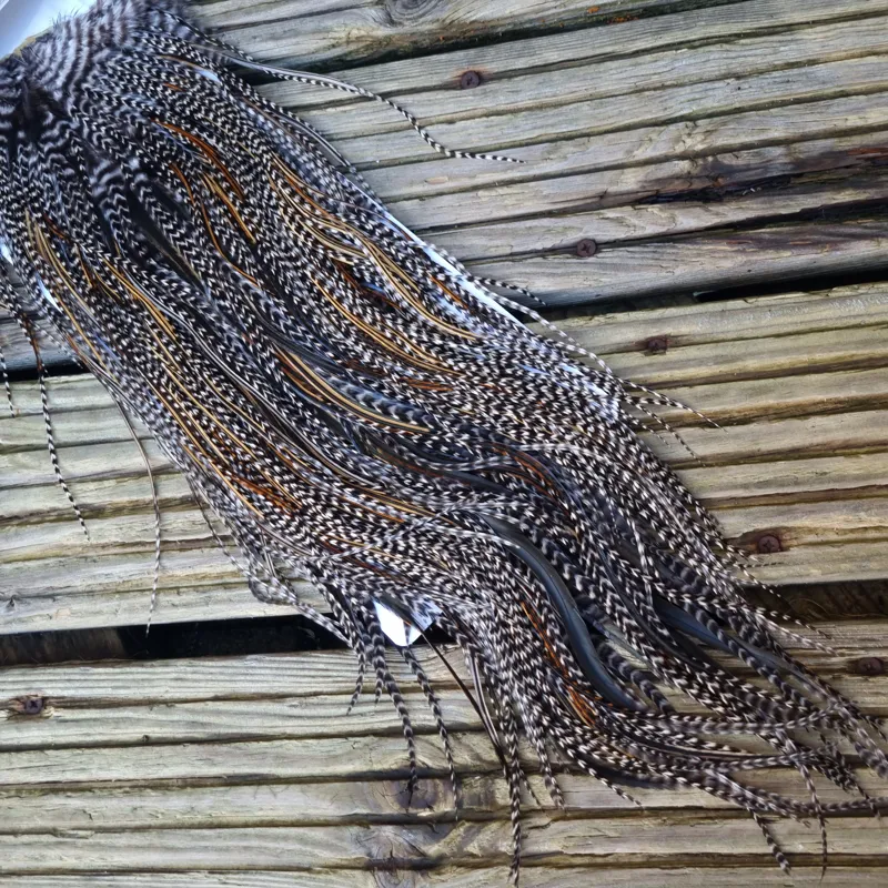 Whiting Heritage Hackles Rooster Saddle in Mixed Colours O Strong Bold GRIZZLY/Speckled Golden Badger/Golden Badger/Greenwell's Approx Tying Size 10/12/14-1